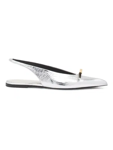 Lanvin Women's Bow Metallic Leather Slingback Flats - Silver | Thumbnail 1