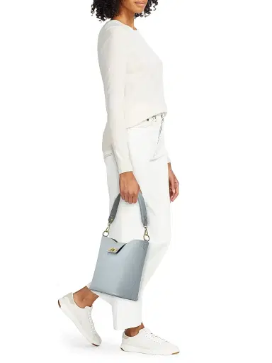 GiGi New York Women's Isabel Textured Leather Bucket Bag - Light Blue | Thumbnail 2