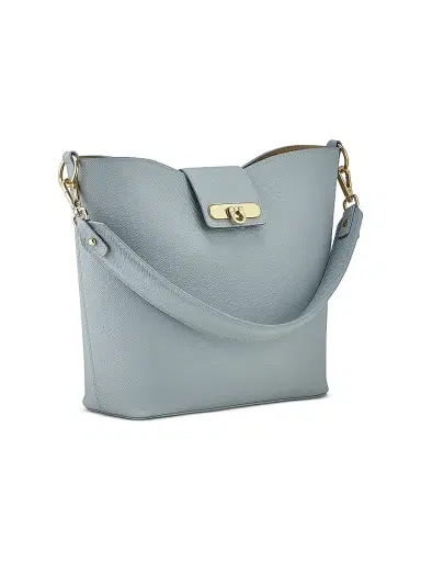 GiGi New York Women's Isabel Textured Leather Bucket Bag - Light Blue | Thumbnail 4
