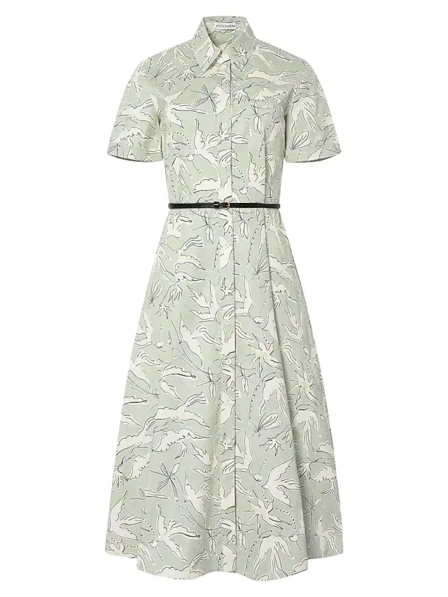 Altuzarra Women's Kiera Bird-Print Midi-Shirtdress - Desert Sage Bird