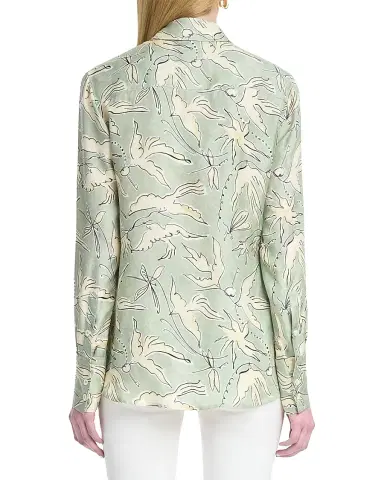Altuzarra Women's Chika Bird-Print Silk Button-Front Top - Desert Sage Bird - Size 8 | Thumbnail 4
