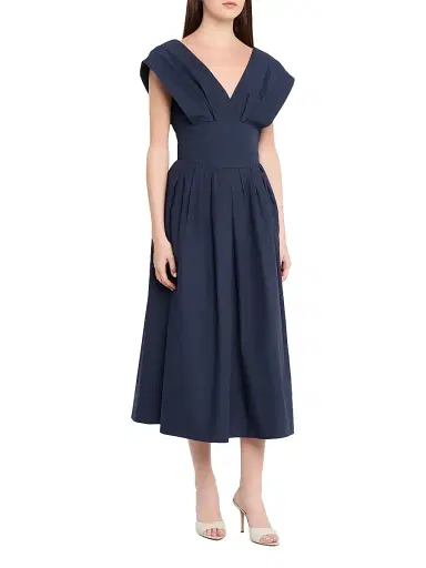 Rosie Assoulin Women's In Full Bloom Cotton Midi-Dress - Navy - Size 12 | Thumbnail 3