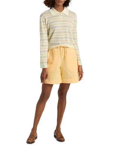 LESET Women's James Striped Merino Wool Polo Sweater - Soleil Stripe - Size XL | Thumbnail 2 LESET Women's James Striped Merino Wool Polo Sweater - Soleil Stripe - Size XL | Thumbnail 2