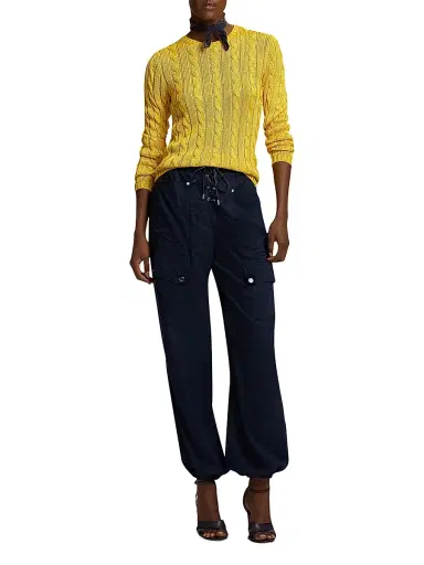 Ralph Lauren Collection Women's Cable-Knit Silk Crewneck Sweater - Racing Yellow | Thumbnail 2 Ralph Lauren Collection Women's Cable-Knit Silk Crewneck Sweater - Racing Yellow | Thumbnail 2