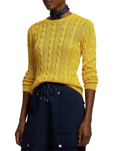 Ralph Lauren Collection Women's Cable-Knit Silk Crewneck Sweater - Racing Yellow | Thumbnail 3 Ralph Lauren Collection Women's Cable-Knit Silk Crewneck Sweater - Racing Yellow | Thumbnail 3
