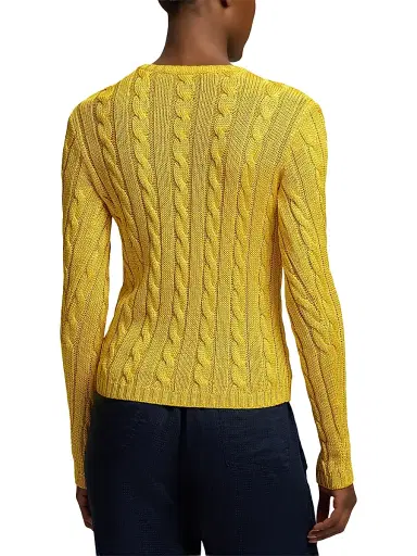 Ralph Lauren Collection Women's Cable-Knit Silk Crewneck Sweater - Racing Yellow | Thumbnail 4 Ralph Lauren Collection Women's Cable-Knit Silk Crewneck Sweater - Racing Yellow | Thumbnail 4
