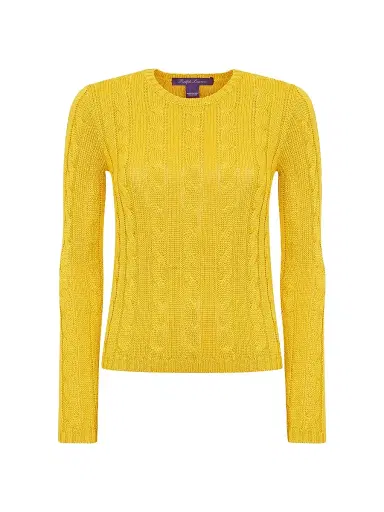 Ralph Lauren Collection Women's Cable-Knit Silk Crewneck Sweater - Racing Yellow | Thumbnail 1 Ralph Lauren Collection Women's Cable-Knit Silk Crewneck Sweater - Racing Yellow | Thumbnail 1