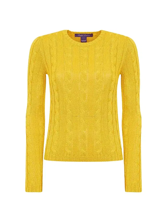 Women's Cable-Knit Silk Crewneck Sweater - Racing Yellow