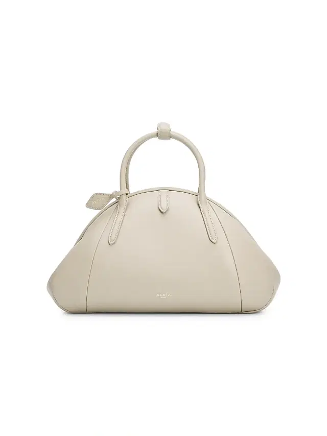 Women's  Leather Top Handle Bag - Beige Grise