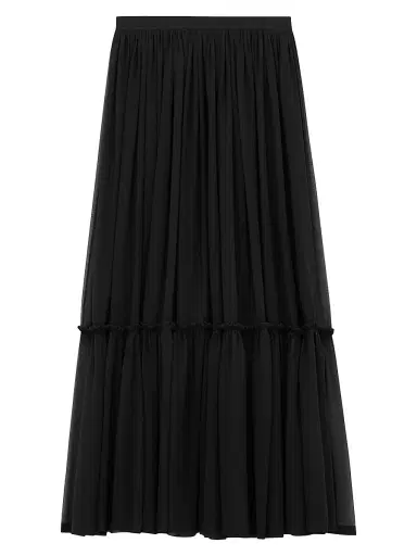 Saint Laurent Women's Ruffled Skirt in Silk Crepe Muslin - Noir - Size 4 | Thumbnail 2