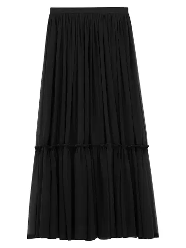 Saint Laurent Women's Ruffled Skirt in Silk Crepe Muslin - Noir - Size 4 | Thumbnail 1