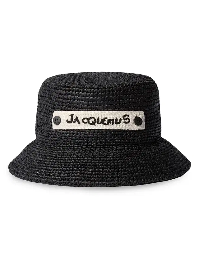 Jacquemus Men's Logo Raffia Bucket Hat - Black