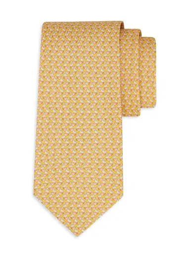 Ferragamo Men's Bea Bird-Printed Silk Tie - Yellow | Thumbnail 1 Ferragamo Men's Bea Bird-Printed Silk Tie - Yellow | Thumbnail 1