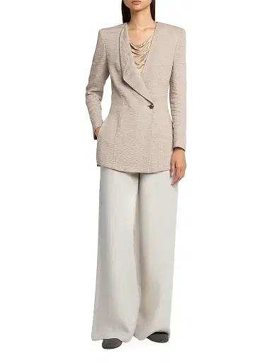 Giorgio Armani Women's Linen Straight-Leg Trousers - Solid Medium Grey | Thumbnail 2