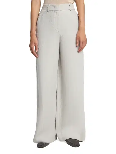 Giorgio Armani Women's Linen Straight-Leg Trousers - Solid Medium Grey | Thumbnail 3