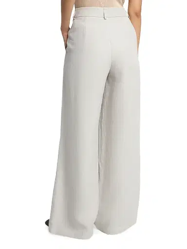 Giorgio Armani Women's Linen Straight-Leg Trousers - Solid Medium Grey | Thumbnail 4