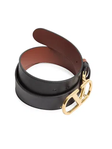 Valentino Garavani Women's Reversible VLogo Signature Belt in Glossy Calfskin - Black Deep Caramel - Size XS | Thumbnail 2