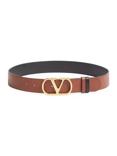 Valentino Garavani Women's Reversible VLogo Signature Belt in Glossy Calfskin - Black Deep Caramel - Size XS | Thumbnail 3