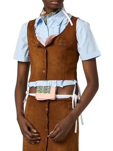 Miu Miu Women's Waxed Suede Top - Brown - Size 0 | Thumbnail 2