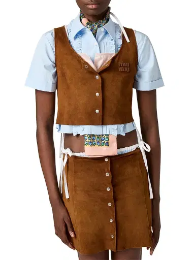 Miu Miu Women's Waxed Suede Top - Brown - Size 0 | Thumbnail 5