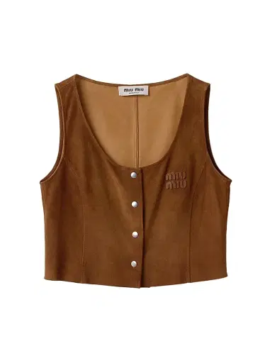 Miu Miu Women's Waxed Suede Top - Brown - Size 0 | Thumbnail 1