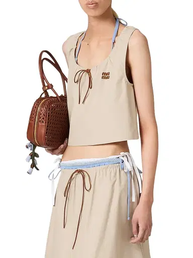 Miu Miu Women's Panama Cotton Crop Top - Beige Khaki - Size 0 | Thumbnail 2