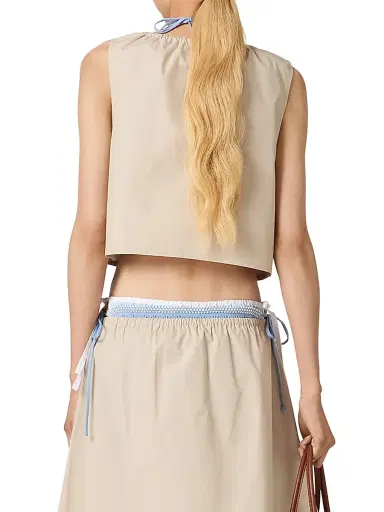 Miu Miu Women's Panama Cotton Crop Top - Beige Khaki - Size 0 | Thumbnail 3