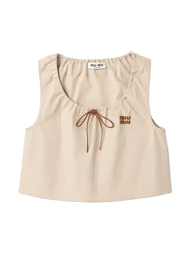 Miu Miu Women's Panama Cotton Crop Top - Beige Khaki - Size 0 | Thumbnail 1