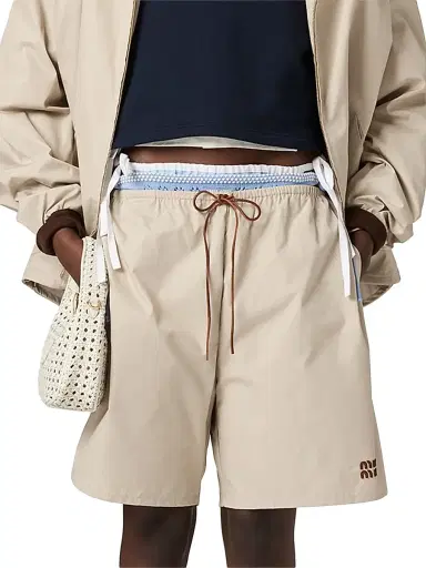 Miu Miu Women's Panama Cotton Bermudas - Beige Khaki | Thumbnail 2
