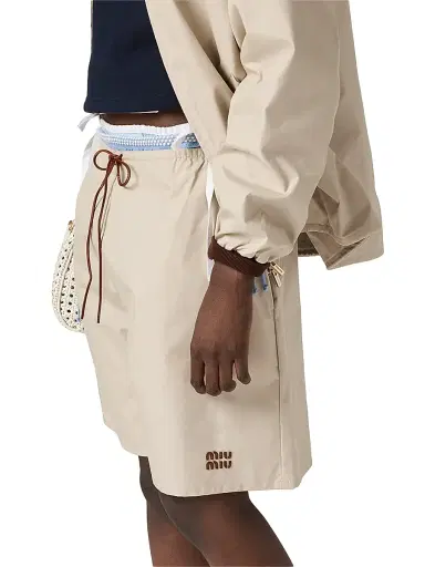 Miu Miu Women's Panama Cotton Bermudas - Beige Khaki | Thumbnail 3