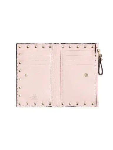 Valentino Garavani Women's Rockstud Grainy Calfskin Card Holder with Zipper - Pink | Thumbnail 2 Valentino Garavani Women's Rockstud Grainy Calfskin Card Holder with Zipper - Pink | Thumbnail 2