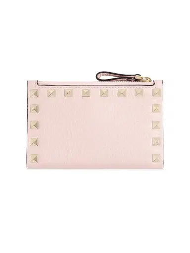 Valentino Garavani Women's Rockstud Grainy Calfskin Card Holder with Zipper - Pink | Thumbnail 4 Valentino Garavani Women's Rockstud Grainy Calfskin Card Holder with Zipper - Pink | Thumbnail 4