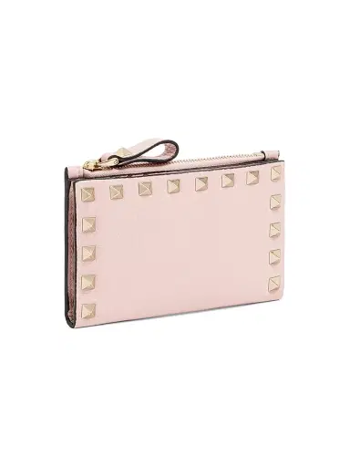Valentino Garavani Women's Rockstud Grainy Calfskin Card Holder with Zipper - Pink | Thumbnail 5 Valentino Garavani Women's Rockstud Grainy Calfskin Card Holder with Zipper - Pink | Thumbnail 5