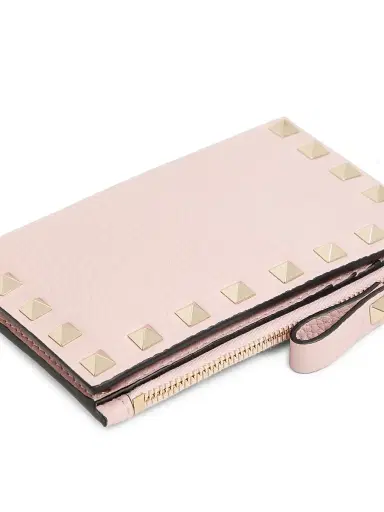 Valentino Garavani Women's Rockstud Grainy Calfskin Card Holder with Zipper - Pink | Thumbnail 6 Valentino Garavani Women's Rockstud Grainy Calfskin Card Holder with Zipper - Pink | Thumbnail 6