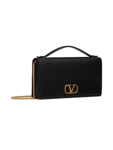 Valentino Garavani Women's VLogo Signature Grainy Calfskin Wallet with Chain - Black | Thumbnail 2 Valentino Garavani Women's VLogo Signature Grainy Calfskin Wallet with Chain - Black | Thumbnail 2