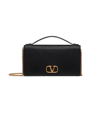 Valentino Garavani Women's VLogo Signature Grainy Calfskin Wallet with Chain - Black | Thumbnail 1 Valentino Garavani Women's VLogo Signature Grainy Calfskin Wallet with Chain - Black | Thumbnail 1