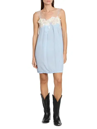 Maison Margiela Women's Lace-Trim Babydoll Minidress - Light Blue - Size 8 | Thumbnail 2 Maison Margiela Women's Lace-Trim Babydoll Minidress - Light Blue - Size 8 | Thumbnail 2
