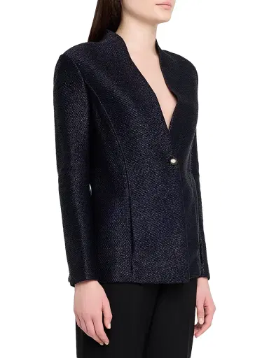 Giorgio Armani Women's Metallic Woven Collarless Single-Breasted Jacket | Thumbnail 3 Giorgio Armani Women's Metallic Woven Collarless Single-Breasted Jacket | Thumbnail 3