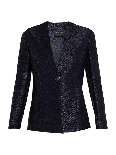 Giorgio Armani Women's Metallic Woven Collarless Single-Breasted Jacket | Thumbnail 1 Giorgio Armani Women's Metallic Woven Collarless Single-Breasted Jacket | Thumbnail 1