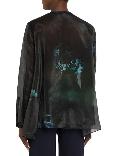 Giorgio Armani Women's Floral Print Silk-Blend Blouse - Solid Black - Size 12 | Thumbnail 4