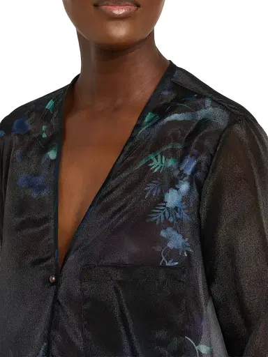 Giorgio Armani Women's Floral Print Silk-Blend Blouse - Solid Black - Size 12 | Thumbnail 5