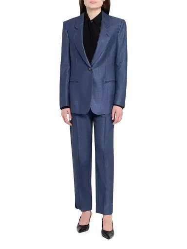 Giorgio Armani Women's Silk-Wool Straight-Leg Trousers - Solid Medium Blue - Size 18 | Thumbnail 2 Giorgio Armani Women's Silk-Wool Straight-Leg Trousers - Solid Medium Blue - Size 18 | Thumbnail 2