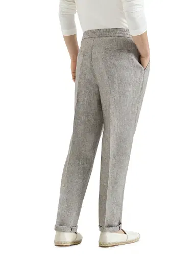 Brunello Cucinelli Men's Linen and Hemp Diagonal Trousers with Drawstring and Double Pleats - Light Grey - Size 46 | Thumbnail 3 Brunello Cucinelli Men's Linen and Hemp Diagonal Trousers with Drawstring and Double Pleats - Light Grey - Size 46 | Thumbnail 3