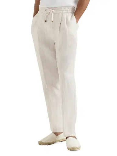 Brunello Cucinelli Men's Linen Chalk Stripe Chevron Trousers - Shell - Size 44 | Thumbnail 2