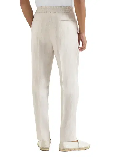 Brunello Cucinelli Men's Linen Chalk Stripe Chevron Trousers - Shell - Size 44 | Thumbnail 4