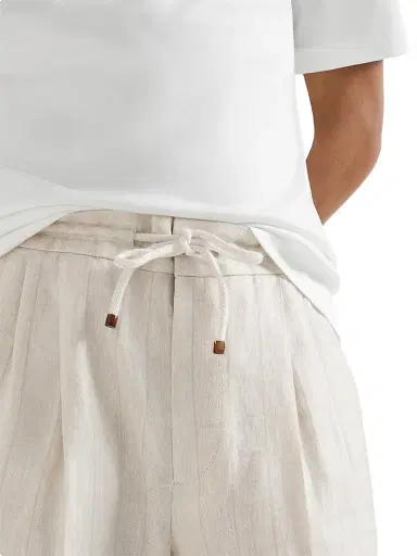 Brunello Cucinelli Men's Linen Chalk Stripe Chevron Trousers - Shell - Size 44 | Thumbnail 5