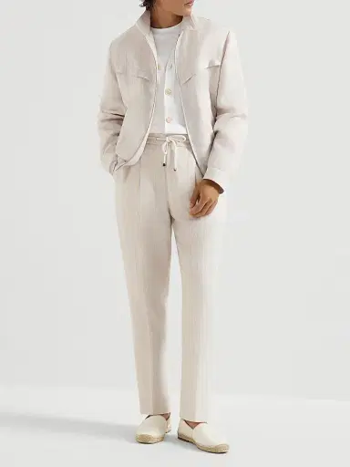 Brunello Cucinelli Men's Linen Chalk Stripe Chevron Trousers - Shell - Size 44 | Thumbnail 6
