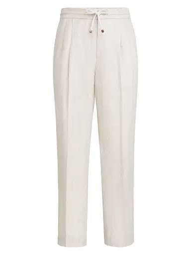 Brunello Cucinelli Men's Linen Chalk Stripe Chevron Trousers - Shell - Size 44 | Thumbnail 1