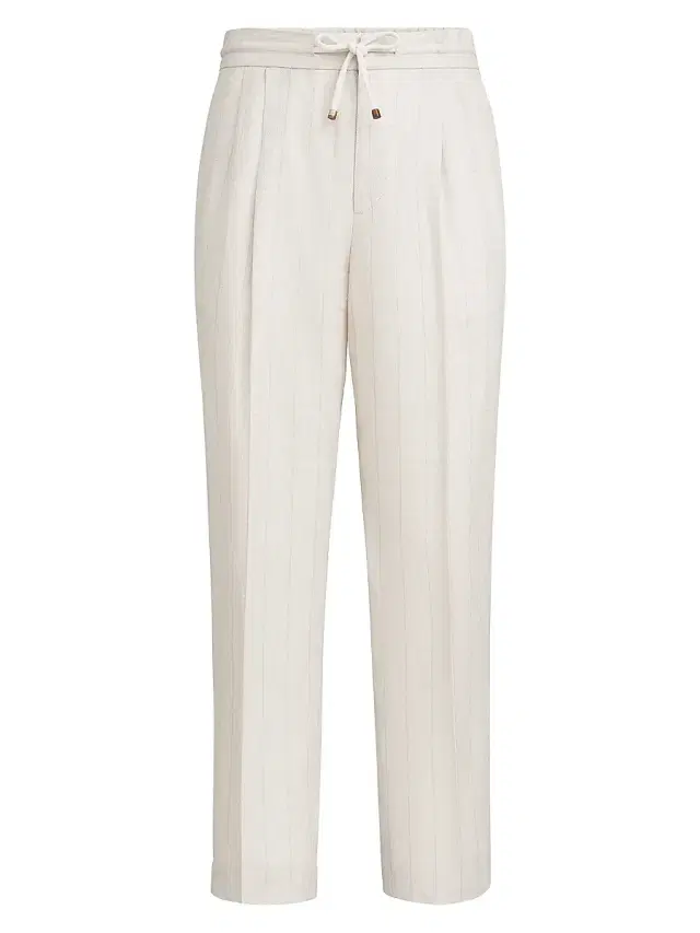 Brunello Cucinelli Men's Linen Chalk Stripe Chevron Trousers - Shell