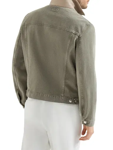 Brunello Cucinelli Men's Garment Dyed Outerwear Jacket in Denim with Leather Collar - Military - Size 48 | Thumbnail 3 Brunello Cucinelli Men's Garment Dyed Outerwear Jacket in Denim with Leather Collar - Military - Size 48 | Thumbnail 3
